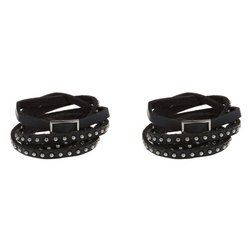 2X Unisex Punk Rock Multi-Layer Rivet Stud Bracelet Bangle Wrap Cuff Black