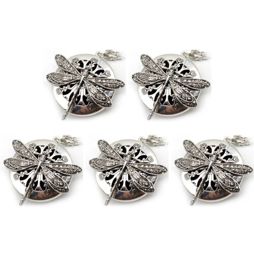 5 St  Silver Dragonfly Aromaterapi Diffuser Halsband med Hänge