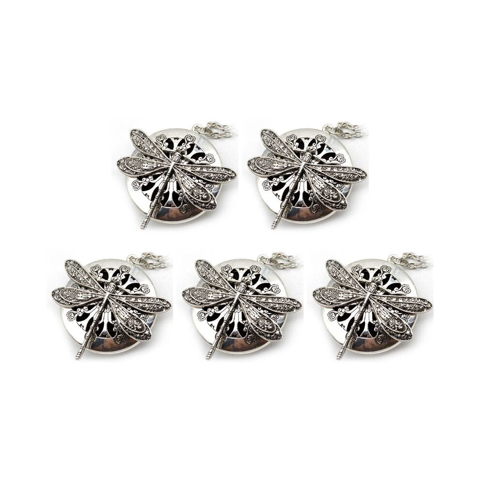 5Pc Antique Color Dragonfly Aromatherapy Diffuser Pendant Necklace Silver 6034095574003