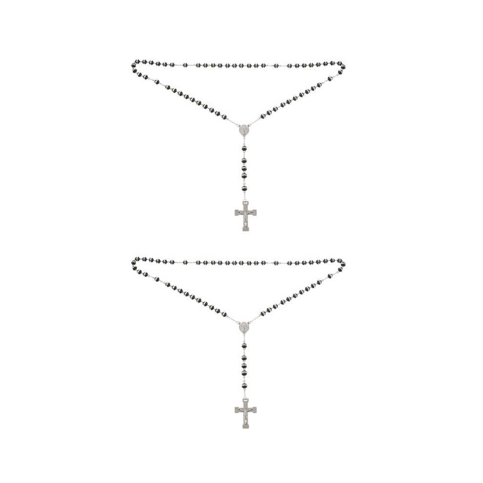 2X Pendant Necklace Color Virgin Mary Jesus Christ Crucifix Rosary Vintage Retro 26 Inch Chain Silver/Black 6034087684291