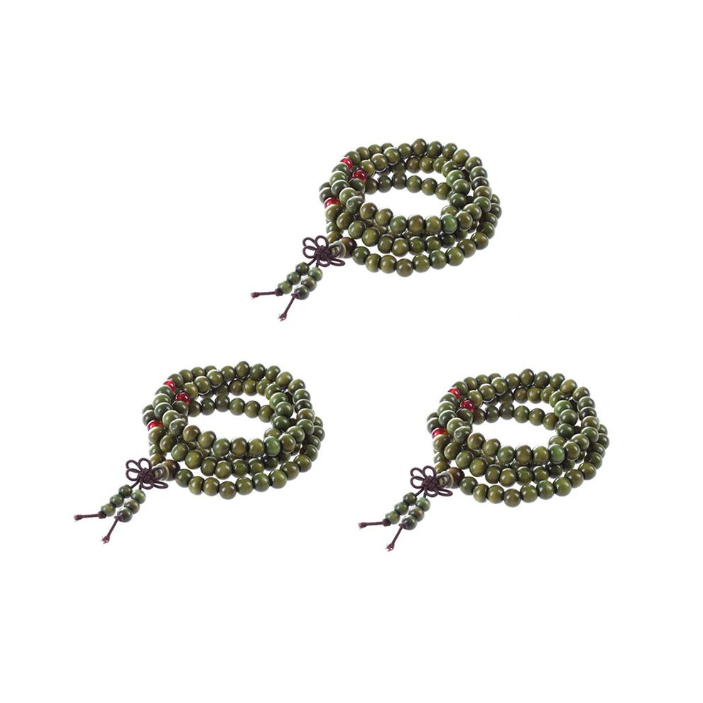 3X Olive Sandalwood Beads Buddha Buddhist Mala Stretch Necklace Rosary 29 Inch Green 6033966927672