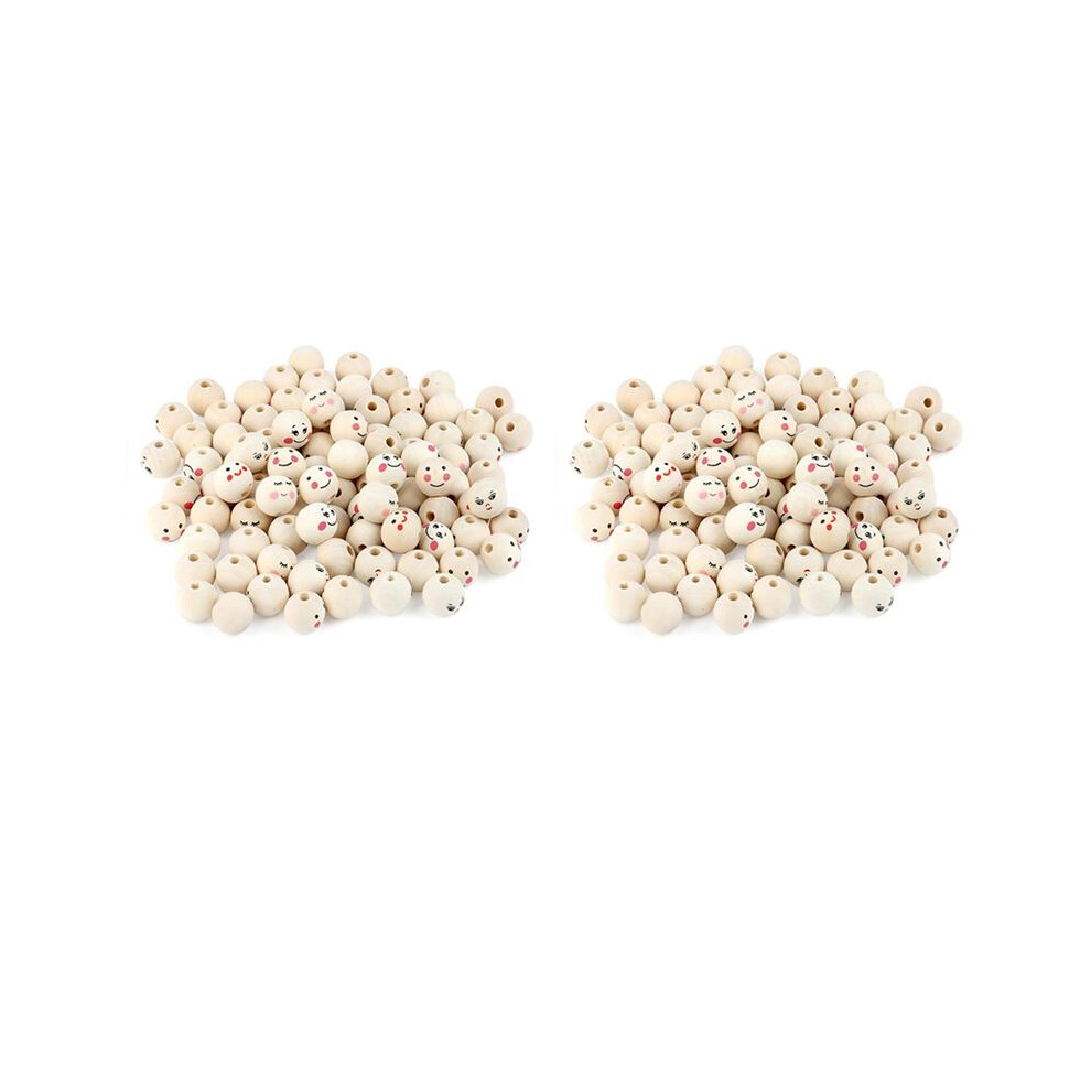 Pack Of 200 Wooden Beads With Face, 20 Mm Wooden Balls With Hole For Threading, Wooden Heads For Worry, Wooden Beads 4713206259054