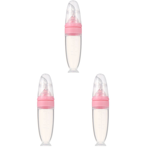 3Pièces Cuillères Silicone Rose Pour Alimentation Bébé Facile 1