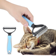 2in1Stainless Steel Teeth Pet Grooming Brush, Double Sided Undercoat Rake Comb for Dogs and Cats, Effective Dehedding Tool for Seasonal Shedding,