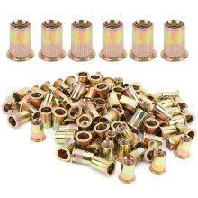 Zinc Plated Rivet Nut Kit for Automotive Repair, Carbon Steel Rivet Nut with Anti-slip Texture and Smooth Surface, Flat Head Threaded Insert for