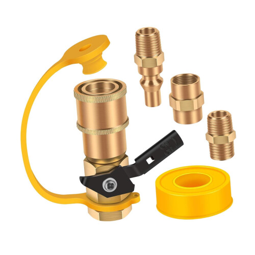 Propane Quick Connect Adapter Kit Replacement Versatile Shut Off Valve 1/4" Male 2