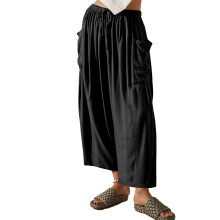 Calças Harem de Pernas Largas para Mulheres, Calças Harem Fluidas com Bolsos, Calças Harem Palazzo com Modelagem Solta, Calças Casuais de Cintura