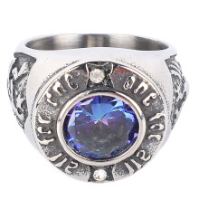 Ring aus Sterlingsilber-Alternative, komfortabler Titan-Klassenring mit Steinverzierung und Buchstabengravur, personalisierter Ring im Vintage-Design