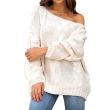 Pull femme tendance, pull en maille à épaules dénudées, coupe ample et oversize, manches chauve-souris et maille douce, manches longues