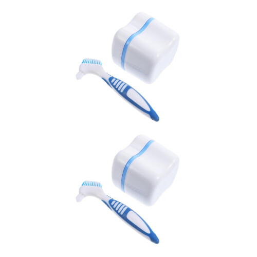 2Pcs Environmentally Friendly Double Sided Denture Brush with Storage 1