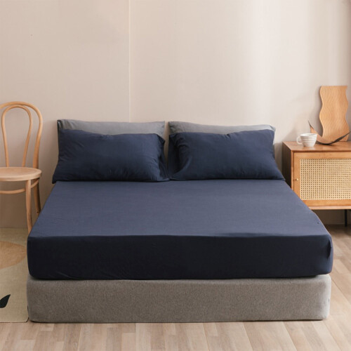 Fitted Sheet Set – Deep Pocket, Breathable & Non-Slip Mattress Protector, Navy 1