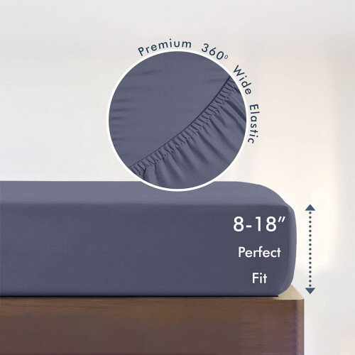 Fitted Sheet Set – Deep Pocket, Breathable & Non-Slip Mattress Protector, Navy 2