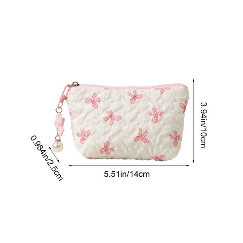 Φορητή τσάντα μακιγιάζ Coquette Floral Bow, καπιτονέ τσάντα καλλυντικών με τόξο, μικρή 2
