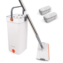 360 FLAT MOP BUCKET SET SQUEEZE DRY MICROFIBRE FLOOR MOP CLEANER 2 REFILL PADS