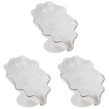 3Pcs White Ceramic Soap Dish Lotus Leaf Design Draining Soap Holder