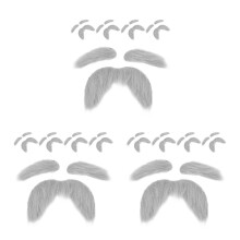 15Sets Realistic Grey Fake Mustache and Eyebrows for Masquerade Party