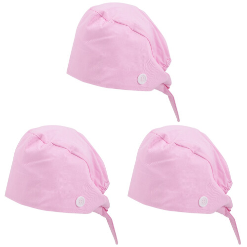 3Pièces Casquettes Rose Boutons Chef Hat Scrub Cap Pour
