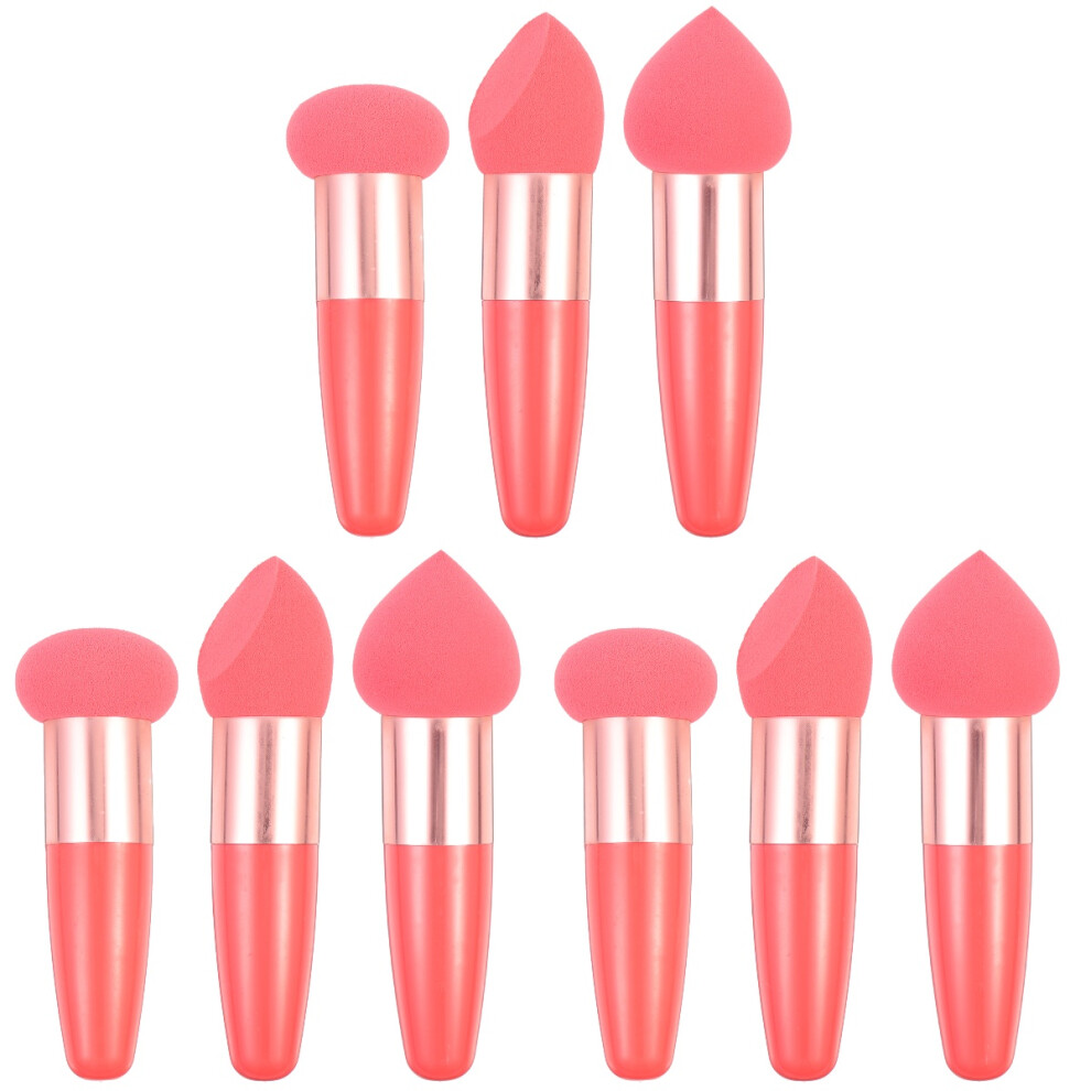 Pink 9Pcs Portable Makeup Sponge Pens Heart Shaped Puff For Beauty