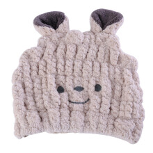 Lightweight Coral Fleece Baby Bathing Hair Drying Towel Hat Beige