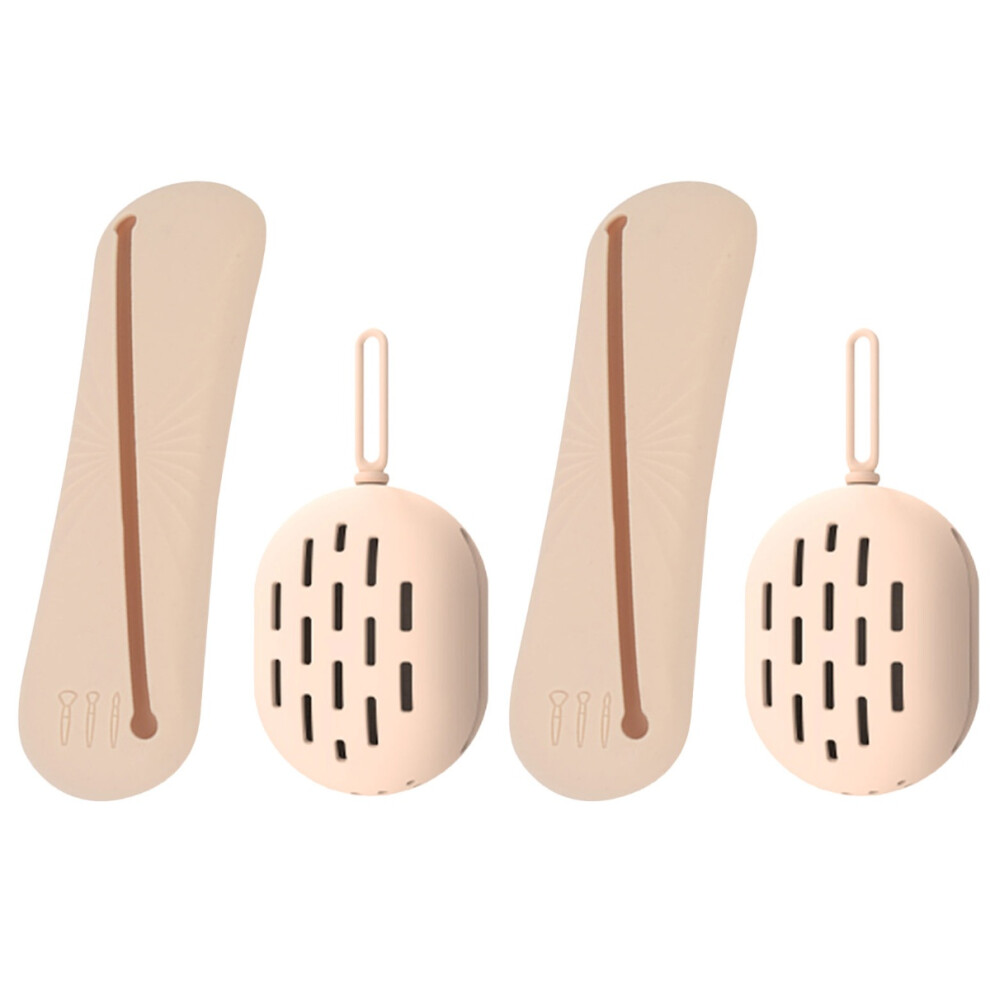Happyyami 2Sets Compact Khaki Silicone Makeup Brush Holder Travel Cosmetic Bag