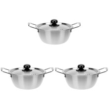 3Pcs Practical Stainless Steel Noodle Pot Double Handle Soup Stockpot