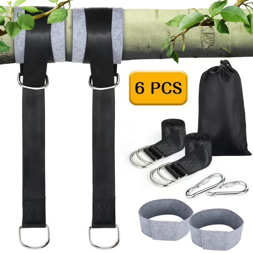 Black Hammock Hanging Straps Adjustable Outdoor 2-Pack 2