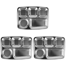 3Pcs Multi-Compartment Stainless Steel Food Trays for School and Home