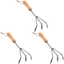 3Pcs Multi-Purpose Small Gardening Rakes with Steel and Wood Design