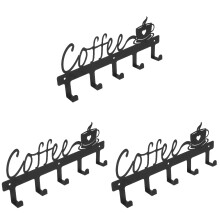 3Pcs Stylish Black Metal Wall Rack for Coffee Mugs and Towels