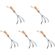 5Pcs Strong Stainless Steel Hand Rake with Wood Handle for Garden Use