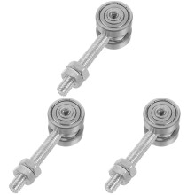 3Pcs Silver Steel Sliding Door Pulley Trolley Assembly Double Bearing