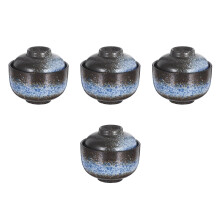 4Pcs Japanese Ceramic Stew Pot with Lid Kitchen Soup and Dessert Bowls