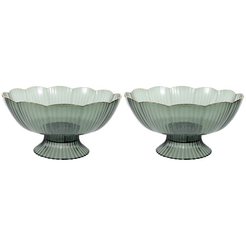 2Pcs Pet Material Green Fruit Plate Footed Draining Basket for Home