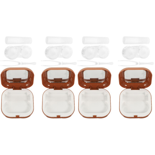 4Sets Portable Brown Contacts Lens Case Organizer with Sealing Lid