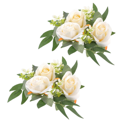 4 Pcs Artificial Rose Candle Ring Tea Light Holder 2