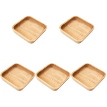 5Pcs Multi-Function Wooden Trays Light Brown Food Bowls for Home Use