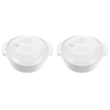 2Pcs White Household Bowls Microwaveable and Easy Clean