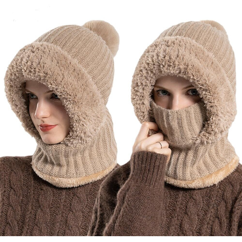 Καπέλο Beanie 3 σε 1 για γυναίκες, ζεστό χειμωνιάτικο πλεκτό κασκόλ με κάλυμμα 1