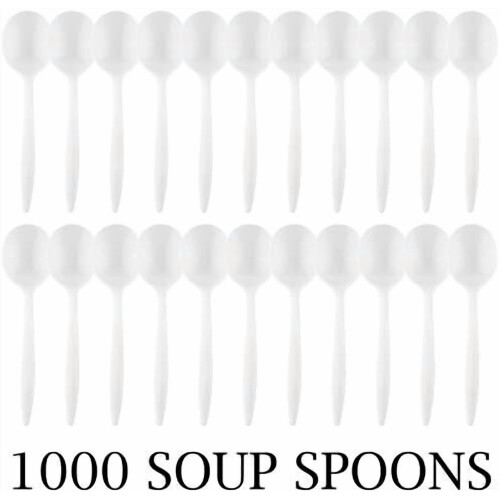 Cutlery Plastic Soup Spoons Medium Weight Disposable Silverware (White,1000 Soup Spoons) 2