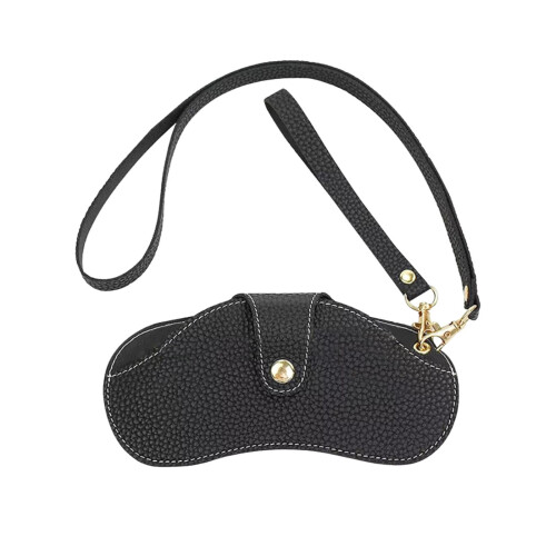 Sunglasses Case with Organizer, Portable Snap Button with Wrist Strap Neck Strap Black 2