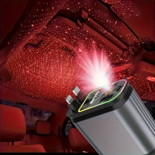 Γρήγορος φορτιστής τηλεφώνου 4 σε 1 με LED Starry Sky, δακτύλιο φωτισμού 7 χρωμάτων, 2