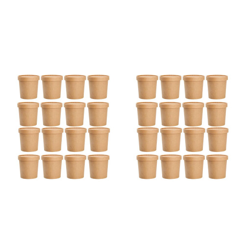 100Sets Disposable Kraft Paper Soup Cups with Lids Light Brown