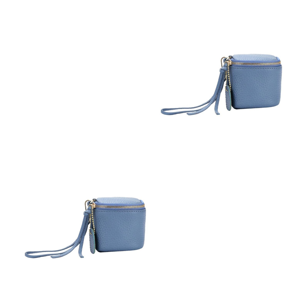 Villcase Blue 2Pcs Mini Lipstick Bag Sky- Zipper Lanyard Cosmetic Holder