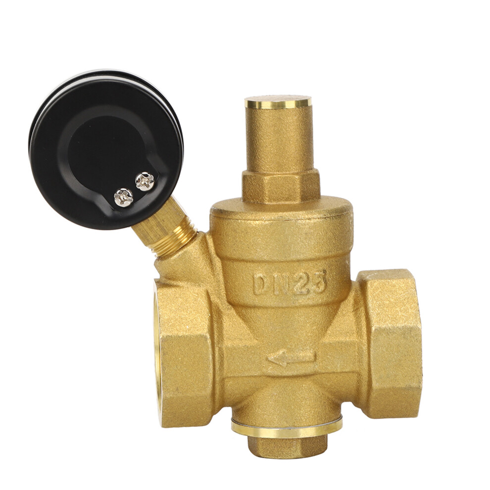 Brass Water Pressure Regulator Dn25 With Gauge - Adjustable Reducing Valve 9461392727516