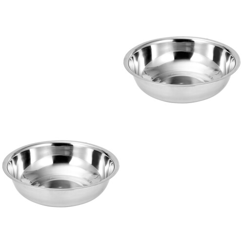 2Pcs Silver Stainless Steel Tableware Salad Mixing Basin 1
