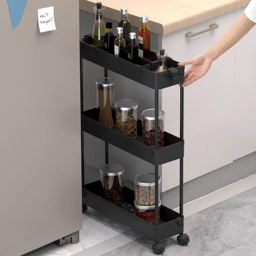 Compact storage cart - three-tiered, bathroom organizing tool 1