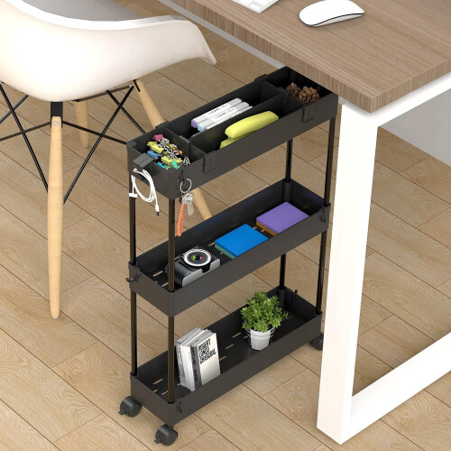 Compact storage cart - three-tiered, bathroom organizing tool 2