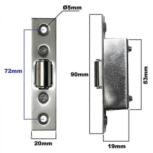 Adjustable Roller Catch Satin Mortice Door Spring Ball Latch Stainless Steel(silver)(1pcs) 1