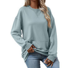 Blusa de moletom feminina macia e respirável, com mangas compridas e gola redonda, modelagem relaxada e cor sólida clássica.