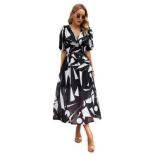 Rochie maxi lungă pentru femei, cu decolteu în V, mânecă lungă, stil boho, cu imprimeu floral, material respirabil, stil A-line, lejer, talie
